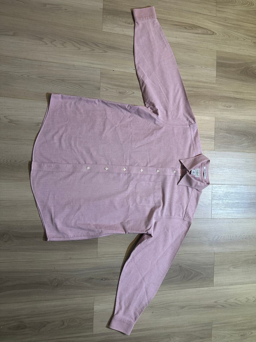 LL Bean Men XL 17-34 Wrinkle Resistant Oxford Button Down Shirt Dusty Pink Rose